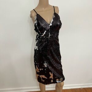 bebe Black and Silver Sequin Mini Dress